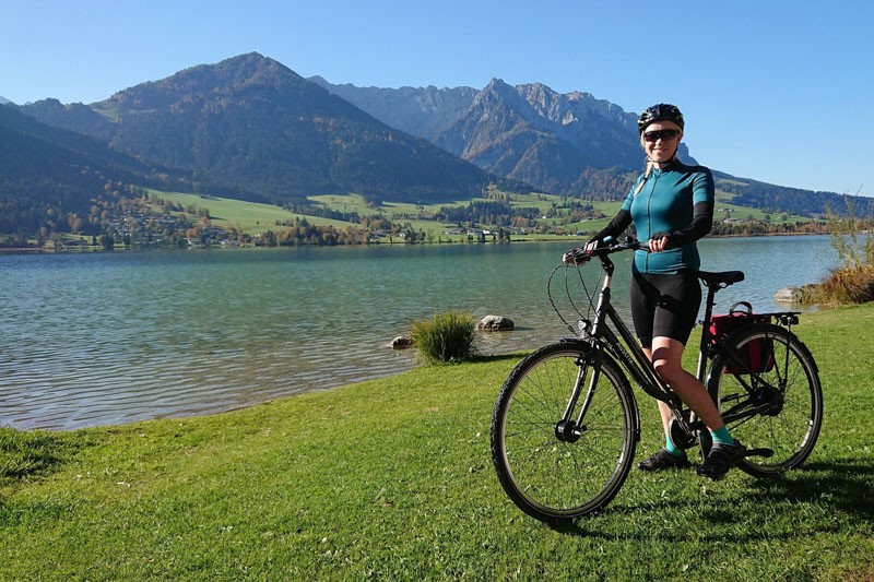 Cyclist by cycle path