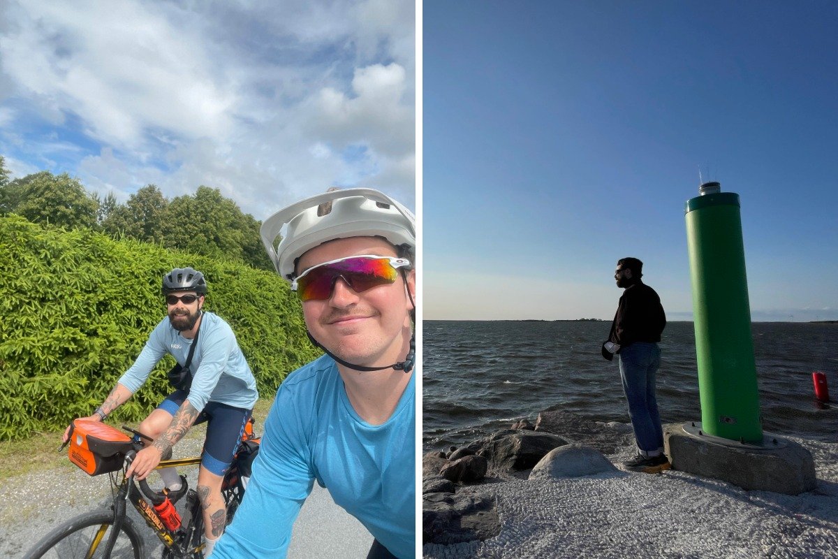 Happy cyclists and some beautiful coastal scenery near our hotel, Varbla Holiday Village