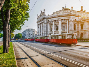 Wiener Ringstrass, Burgtheater With red Tram in Vienna Austria