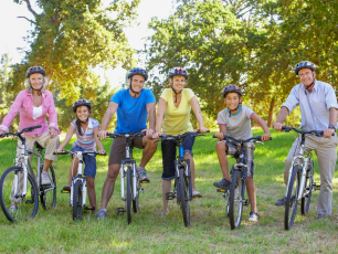 Mixed age family with bikes